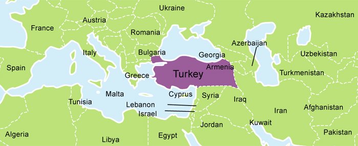 Map of midde east with Turkey